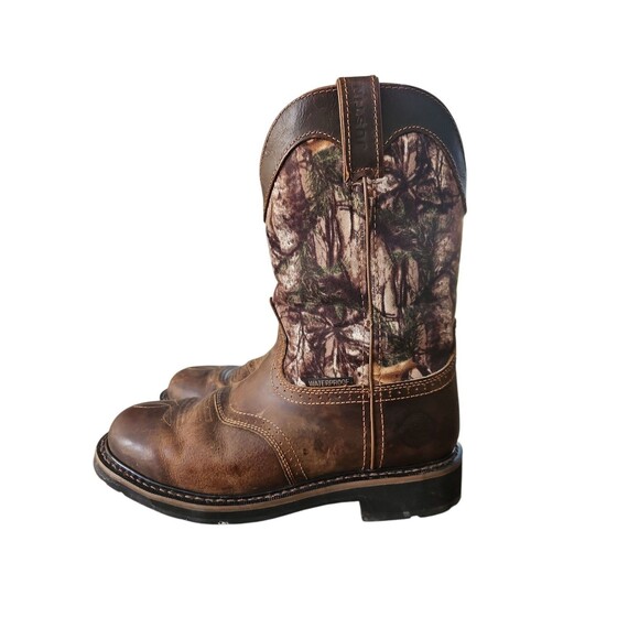 Justin Stampede Waterproof Work Boots Mens Size 10 D Brown Leather Camo WK4675 - Picture 1 of 10